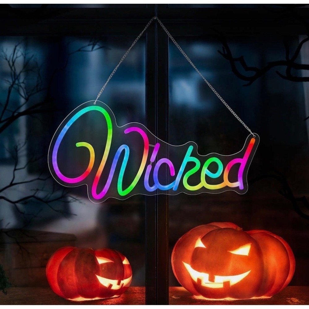 GEMMY LIGHTSHOW  HALLOWEEN Spooky Moods LED Lighted Neon RAINBOW Wicked Sign